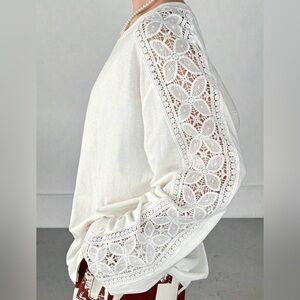 FRIFUL Women’s White Lace Crochet Long Sleeve Top Size S